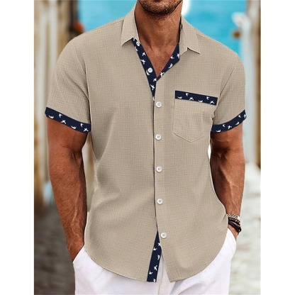 Men's Shirt Linen Shirt Summer Shirt Beach Wear Button Up Shirt White Blue Green Khaki Short Sleeve Plain Collar Summer Spring Casual Daily Clothing Apparel