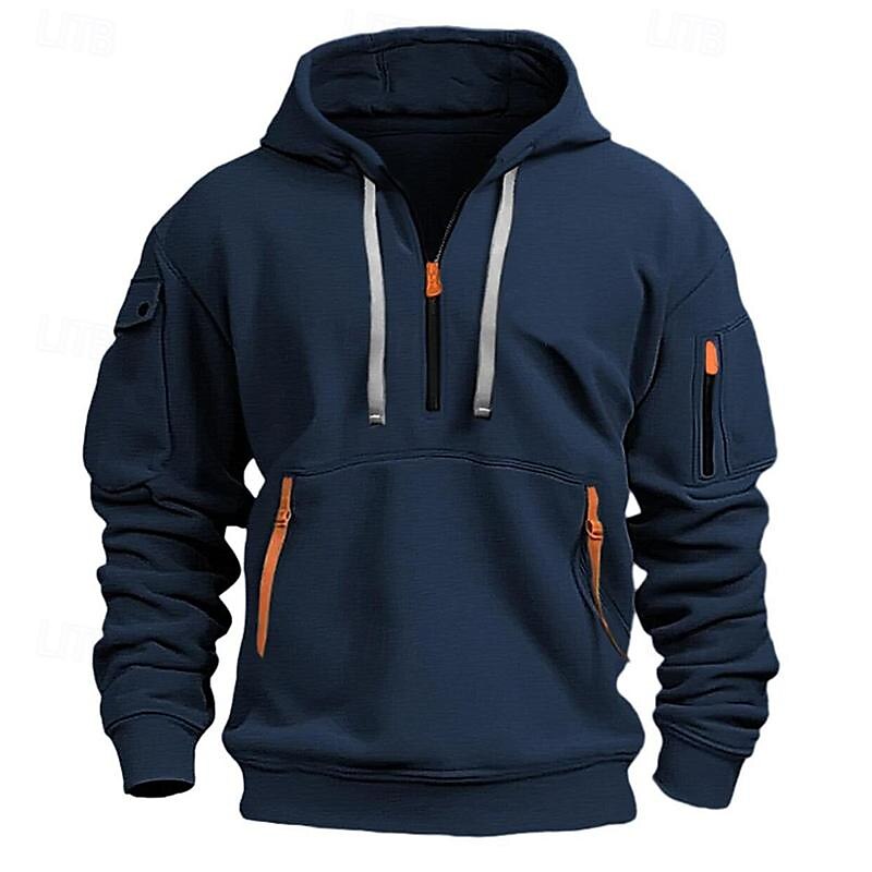 Men's Hoodie Quarter Zip Hoodie Black Navy Blue Khaki Light Grey Hooded Plain Pocket Sports & Outdoor Daily Holiday Streetwear Basic Casual Spring &  Fall Clothing Apparel Hoodies Sweatshirts