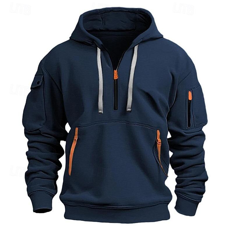 Men's Hoodie Quarter Zip Hoodie Black Navy Blue Khaki Light Grey Hooded Plain Pocket Sports & Outdoor Daily Holiday Streetwear Basic Casual Spring &  Fall Clothing Apparel Hoodies Sweatshirts