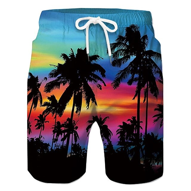 Men's Coconut Tree Board Shorts Swim Shorts Swim Trunks Mid Waist Hawaiian Boho Casual Daily Holiday Drawstring with Mesh lining Elastic Waist Designer Clothing Apparel