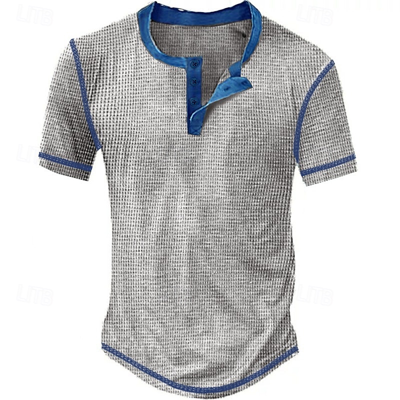 Men's Waffle Henley Shirt Tee Plaid Checkered Henley Outdoor Casual Short Sleeve Button Clothing Apparel Polyester Fashion Designer Comfortable