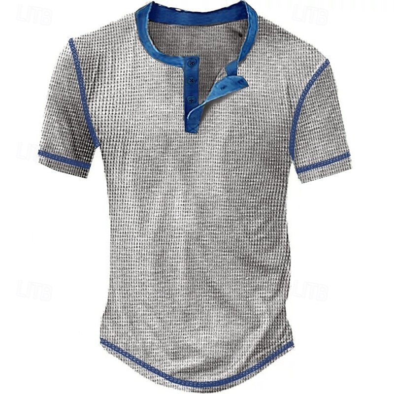 Men's Waffle Henley Shirt Tee Plaid Checkered Henley Outdoor Casual Short Sleeve Button Clothing Apparel Polyester Fashion Designer Comfortable