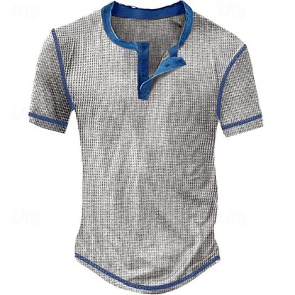 Men's Waffle Henley Shirt Tee Plaid Checkered Henley Outdoor Casual Short Sleeve Button Clothing Apparel Polyester Fashion Designer Comfortable
