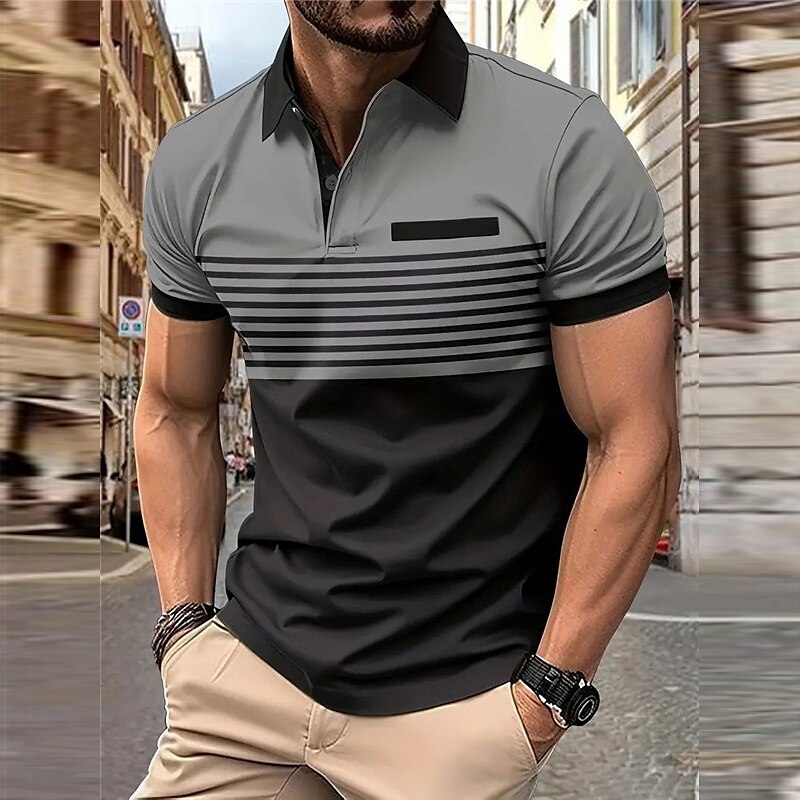 Men's Casual 3D Print Golf Polo Daily Wear Short Sleeve Turndown Polo Shirts White Wine Spring & Summer S M L Micro-elastic Lapel Polo
