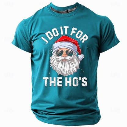Christmas Men's Funny Christmas 3D T-shirts Santa Claus Fashion Athleisure 3D Print Tee Party Street Light Blue Black Light Green Short Sleeve Crew Neck Summer Spring Clothing Apparel S M L XL