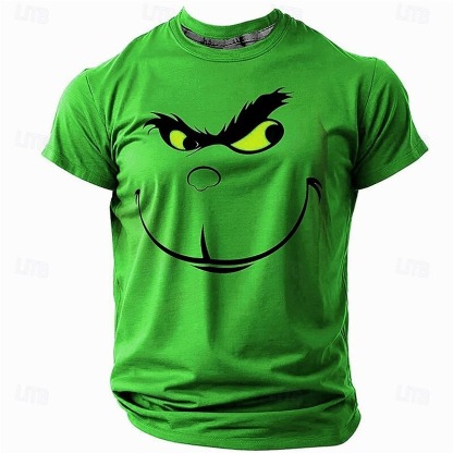 Christmas Men's Funny Christmas 3D T-shirts Santa Claus Fashion Athleisure 3D Print Tee Party Street Light Blue Black Light Green Short Sleeve Crew Neck Summer Spring Clothing Apparel S M L XL