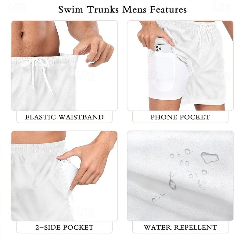 Men's Animal Funny Duck Lined Shorts 2 in 1 Board Shorts Swim Shorts Mid Waist Hawaiian Vacation Holiday Beach Wear Side Pockets With Compression Liner Elastic Drawstring Waist Designer Clothing