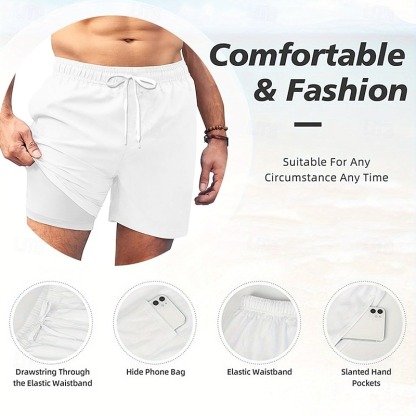 Men's Animal Funny Duck Lined Shorts 2 in 1 Board Shorts Swim Shorts Mid Waist Hawaiian Vacation Holiday Beach Wear Side Pockets With Compression Liner Elastic Drawstring Waist Designer Clothing