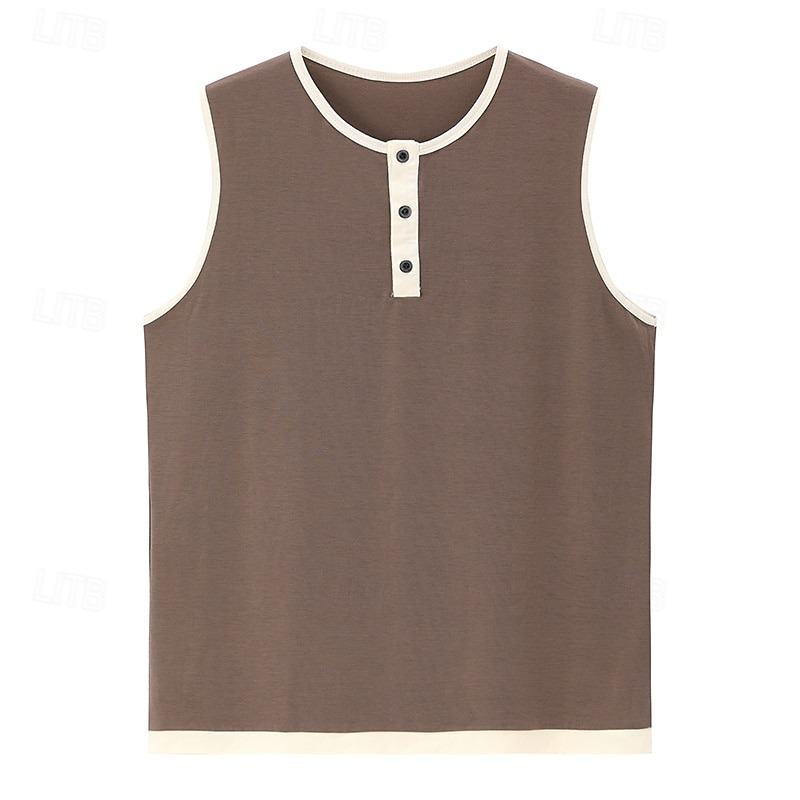  Men's Tank Top Vest Top Undershirt Sleeveless Shirt Sleeveless Henley Summer Plain Fashion Designer Basic Buttons Vacation Street Going out Black Pink Navy Blue Top Tee for Men