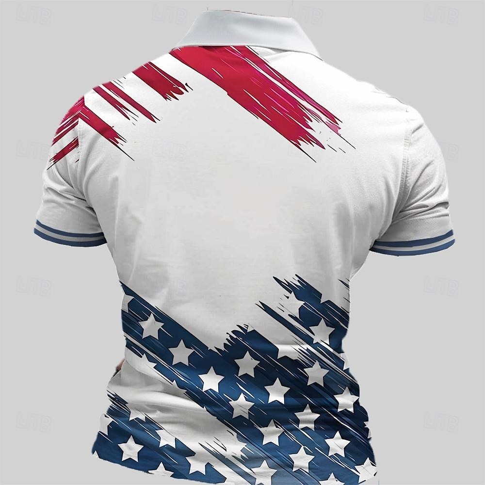 American Independence Day Men's American Flag Veterans Zip Polo Shirts Golf Shirt Short Sleeve Polo Shirts Collared Shirts Casual Streetwear Vacation Wear Party Outfits 3D Print Quarter Zip Polo