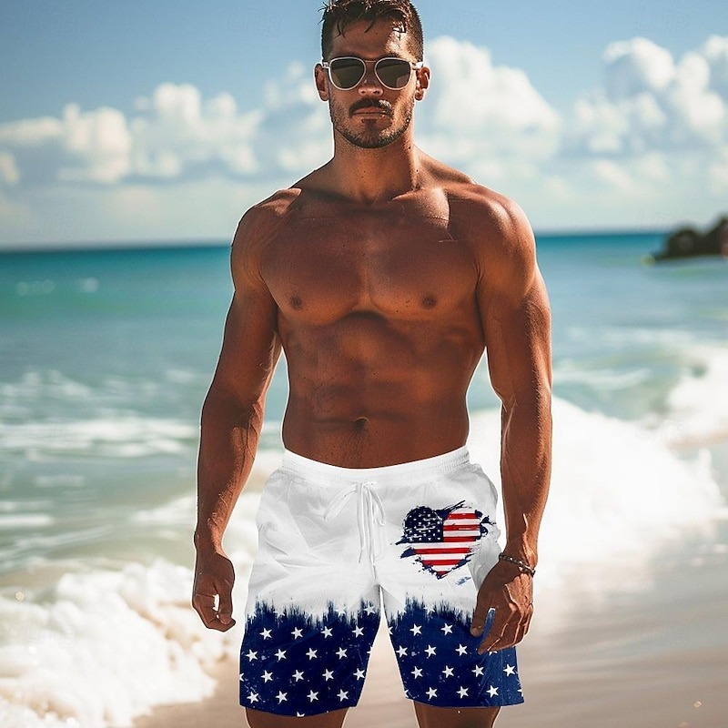 Men's Flag American Flag National Flag Swimming Trunks Board Shorts Shorts Mid Waist Fashion Streetwear Hawaiian Casual Daily Holiday Pocket Drawstring Elastic Waist Designer Clothing Apparel