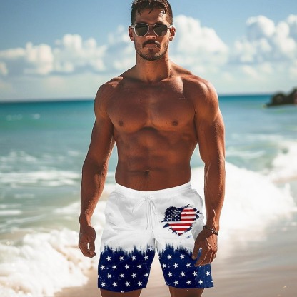 Men's Flag American Flag National Flag Swimming Trunks Board Shorts Shorts Mid Waist Fashion Streetwear Hawaiian Casual Daily Holiday Pocket Drawstring Elastic Waist Designer Clothing Apparel