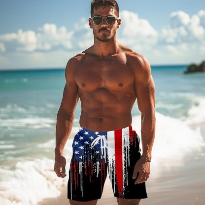 Men's Flag American Flag National Flag Swimming Trunks Board Shorts Shorts Mid Waist Fashion Streetwear Hawaiian Casual Daily Holiday Pocket Drawstring Elastic Waist Designer Clothing Apparel