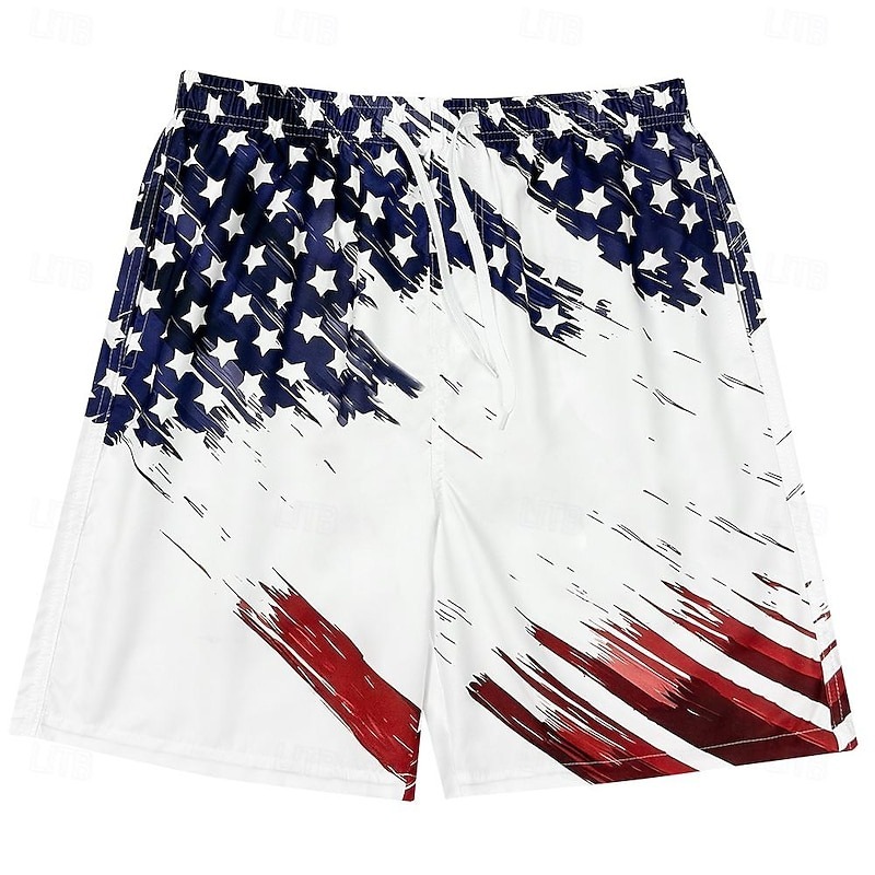 Men's Flag American Flag National Flag Swimming Trunks Board Shorts Shorts Mid Waist Fashion Streetwear Hawaiian Casual Daily Holiday Pocket Drawstring Elastic Waist Designer Clothing Apparel