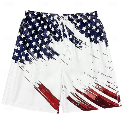 Men's Flag American Flag National Flag Swimming Trunks Board Shorts Shorts Mid Waist Fashion Streetwear Hawaiian Casual Daily Holiday Pocket Drawstring Elastic Waist Designer Clothing Apparel