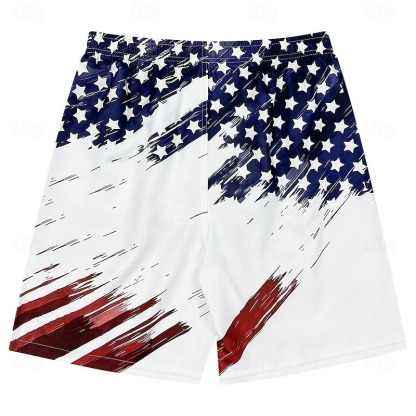 Men's Flag American Flag National Flag Swimming Trunks Board Shorts Shorts Mid Waist Fashion Streetwear Hawaiian Casual Daily Holiday Pocket Drawstring Elastic Waist Designer Clothing Apparel
