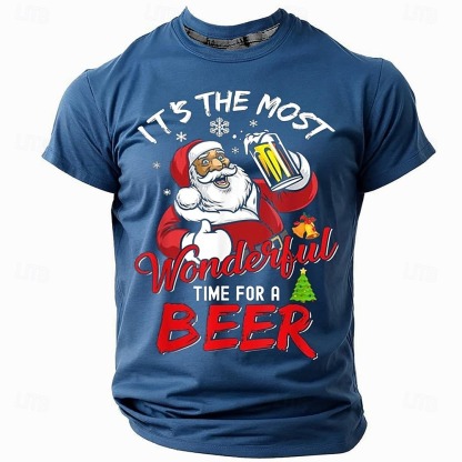  Christmas Men's Funny Christmas 3D T-shirts Santa Claus Oktoberfest Beer Casual Street Style 3D Print Tee Sports Outdoor Holiday Red Blue Green Short Sleeve Crew Neck Spring & Summer Clothing
