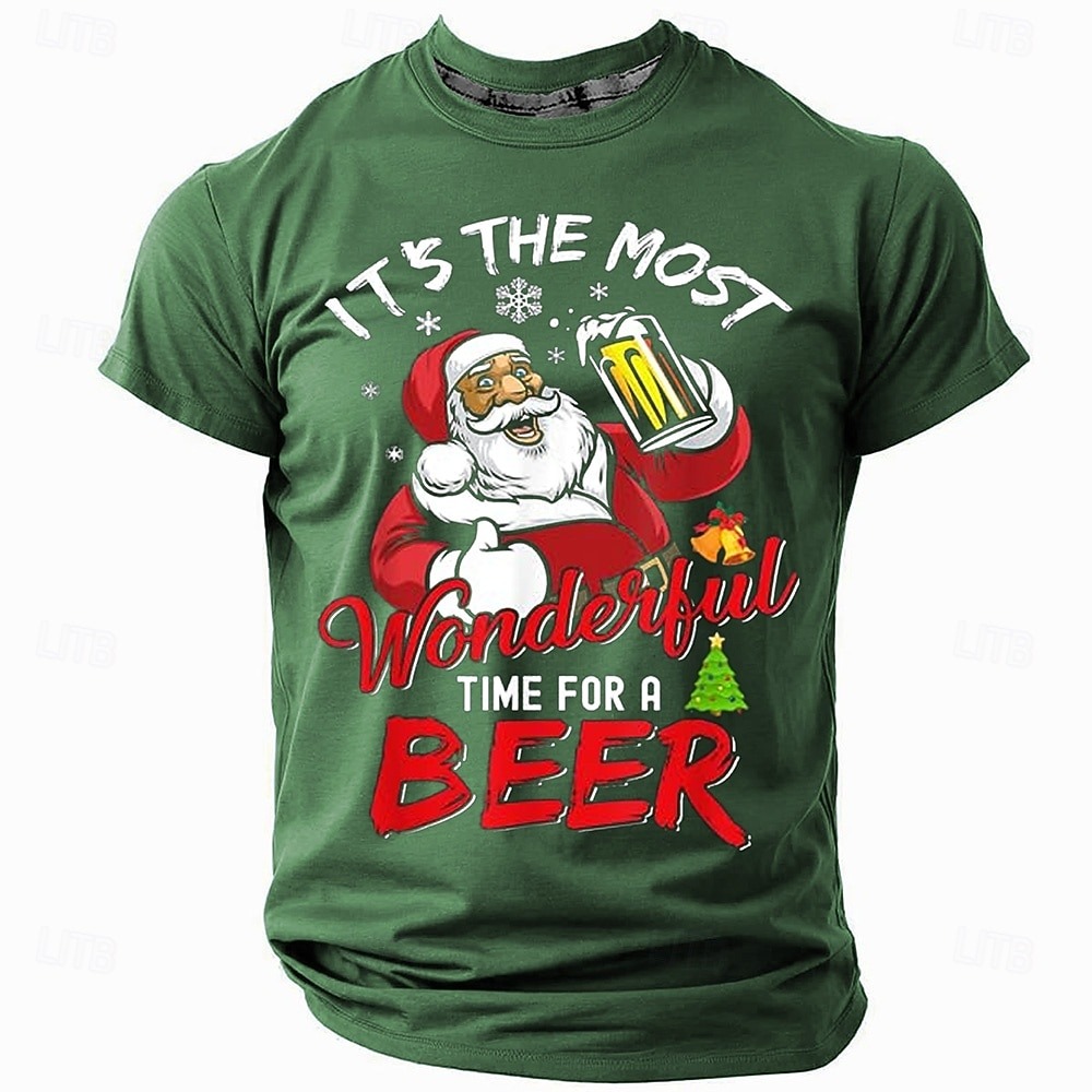 Christmas Men's Funny Christmas 3D T-shirts Santa Claus Oktoberfest Beer Casual Street Style 3D Print Tee Sports Outdoor Holiday Red Blue Green Short Sleeve Crew Neck Spring & Summer Clothing