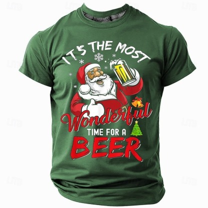  Christmas Men's Funny Christmas 3D T-shirts Santa Claus Oktoberfest Beer Casual Street Style 3D Print Tee Sports Outdoor Holiday Red Blue Green Short Sleeve Crew Neck Spring & Summer Clothing