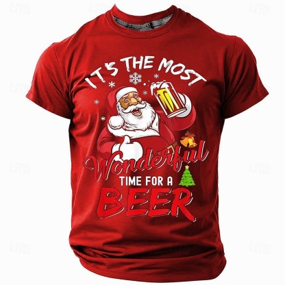  Christmas Men's Funny Christmas 3D T-shirts Santa Claus Oktoberfest Beer Casual Street Style 3D Print Tee Sports Outdoor Holiday Red Blue Green Short Sleeve Crew Neck Spring & Summer Clothing