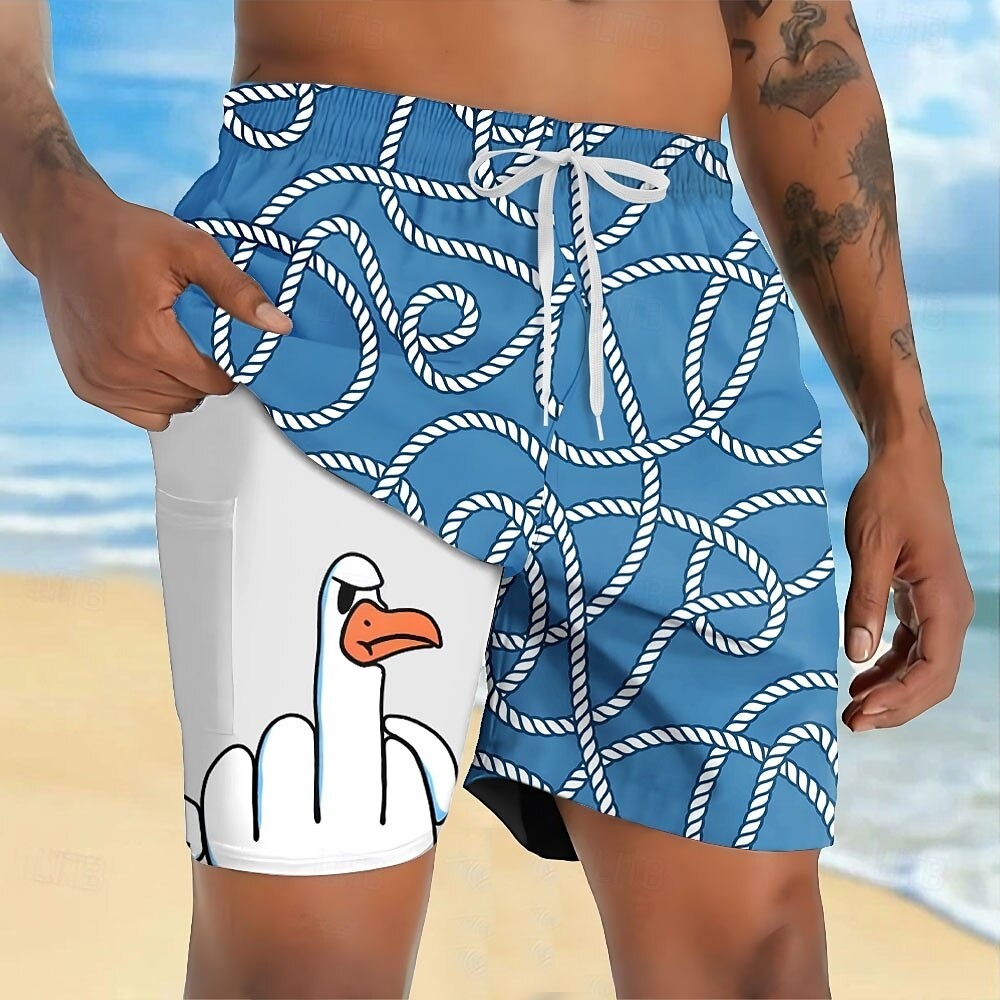 Men's Animal Funny Duck Lined Shorts 2 in 1 Board Shorts Swim Shorts M
