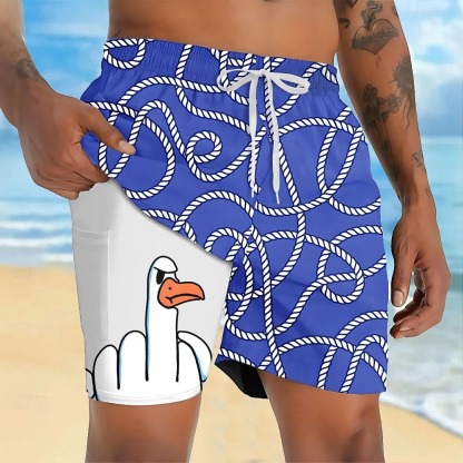 Men's Animal Funny Duck Lined Shorts 2 in 1 Board Shorts Swim Shorts Mid Waist Hawaiian Vacation Holiday Beach Wear Side Pockets With Compression Liner Elastic Drawstring Waist Designer Clothing