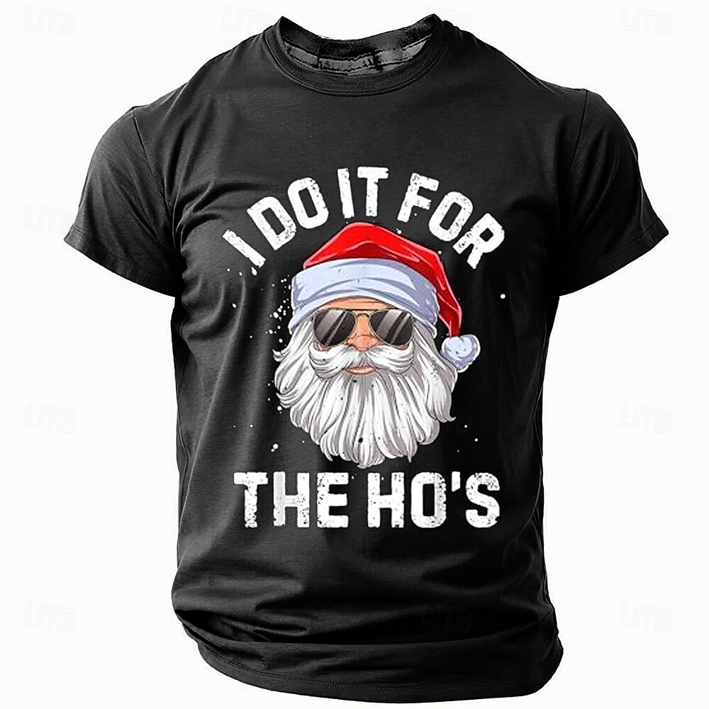 Christmas Men's Funny Christmas 3D T-shirts Santa Claus Fashion Athleisure 3D Print Tee Party Street Light Blue Black Light Green Short Sleeve Crew Neck Summer Spring Clothing Apparel S M L XL