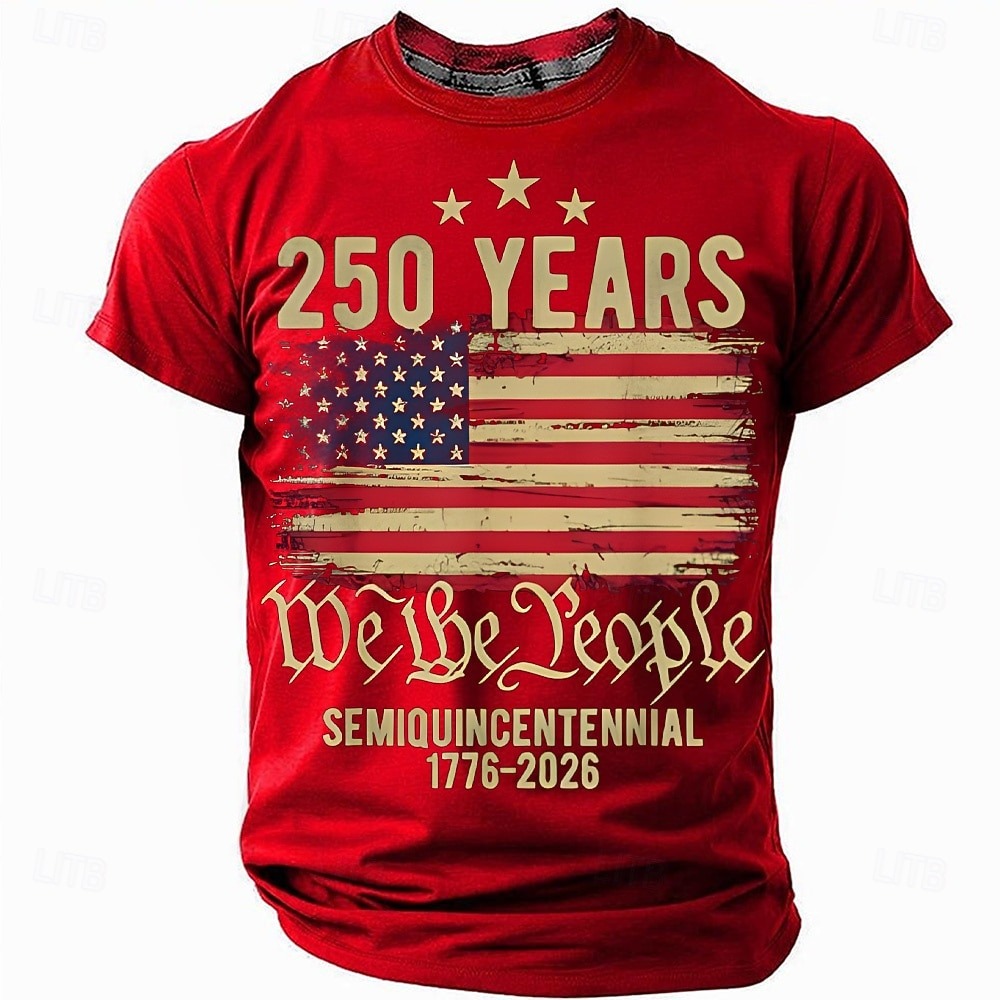 Men's America's 250th Anniversary T Shirt Short Sleeve T shirt 3D Print Crew Neck Shirt Daily Military Street Daily Blue Black Red Summer Spring Clothing Apparel S M L XL XXL XXXL