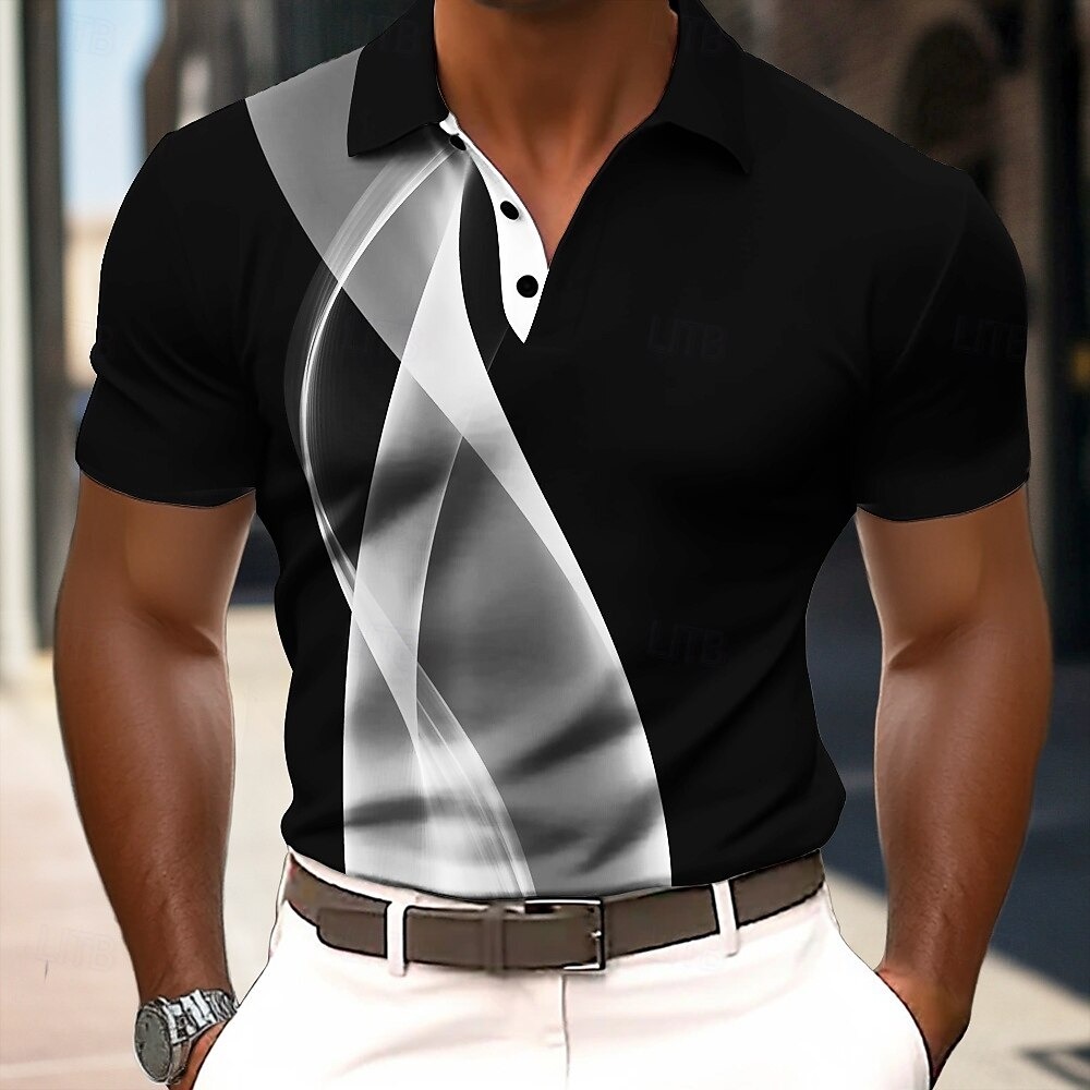 Men's Abstract Geometic Polo Short Sleeve Polo Shirts Collared Shirts 
