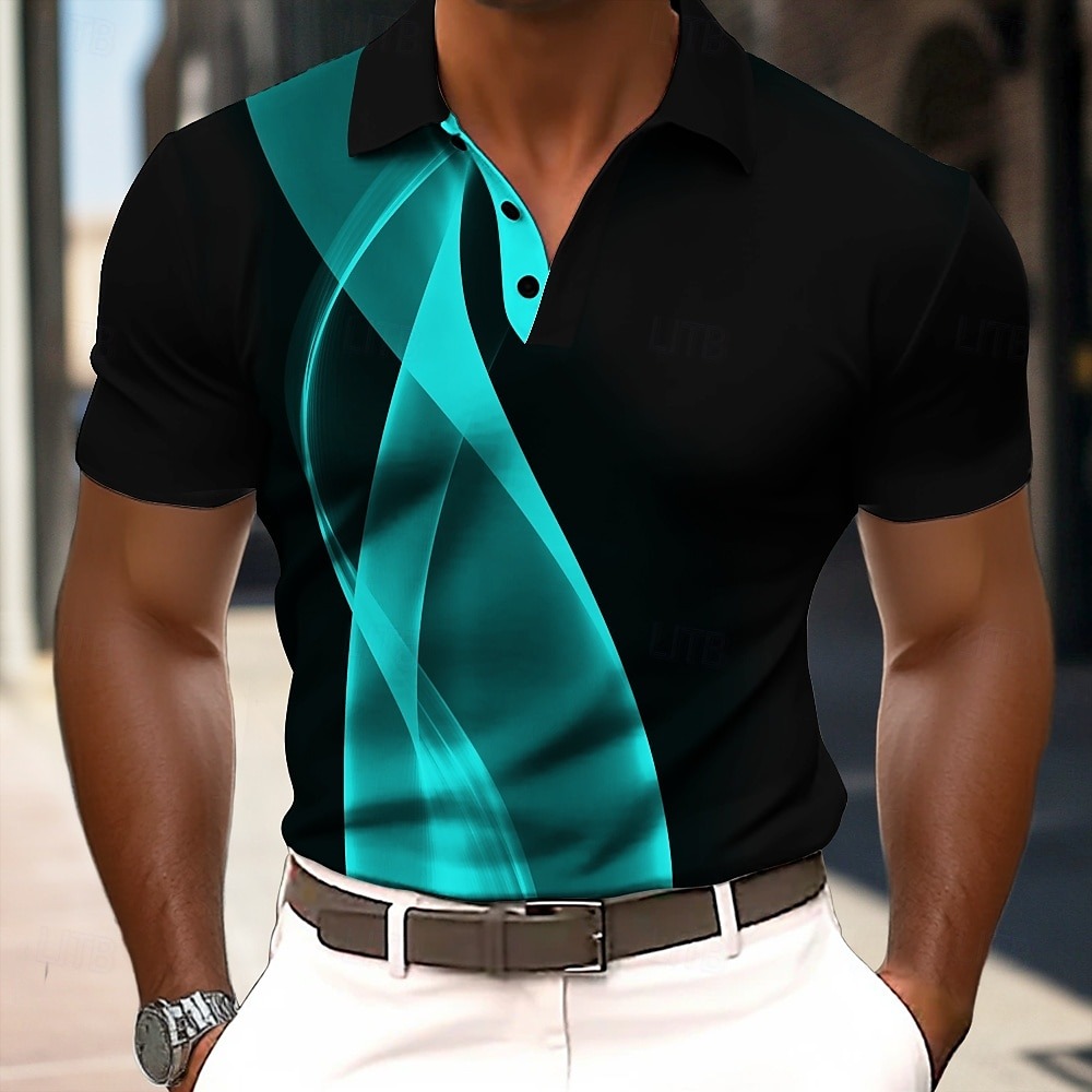  Men's Abstract Geometic Polo Short Sleeve Polo Shirts Collared Shirts Business Casual Outdoor Athleisure Daily Wear 3D Print Summer