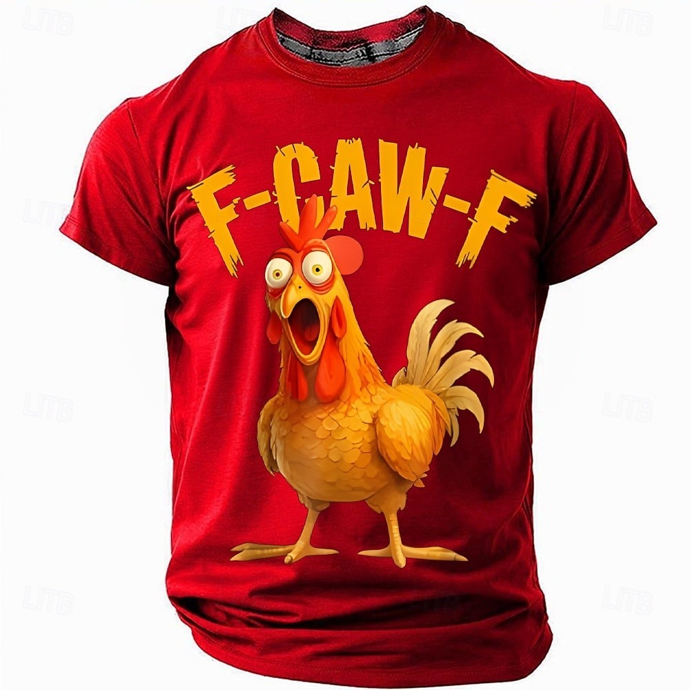  F-Caw-F Funny Chicken Humorous Rooster Rude T Shirt Short Sleeve T shirt 3D Print Crew Neck Shirt Fashion Daily Street Daily Black Red Blue Summer Spring Clothing Apparel S M L XL XXL XXXL