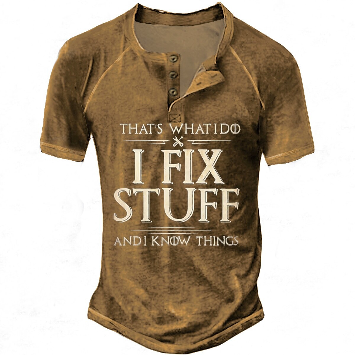  OUKU Men's Henley Shirt Tee Graphic Letter I Fix Stuff and I Know Things Henley Clothing Apparel 3D Print Outdoor Casual Short Sleeve Patchwork Button-Down Fashion Designer Stylish Vintage