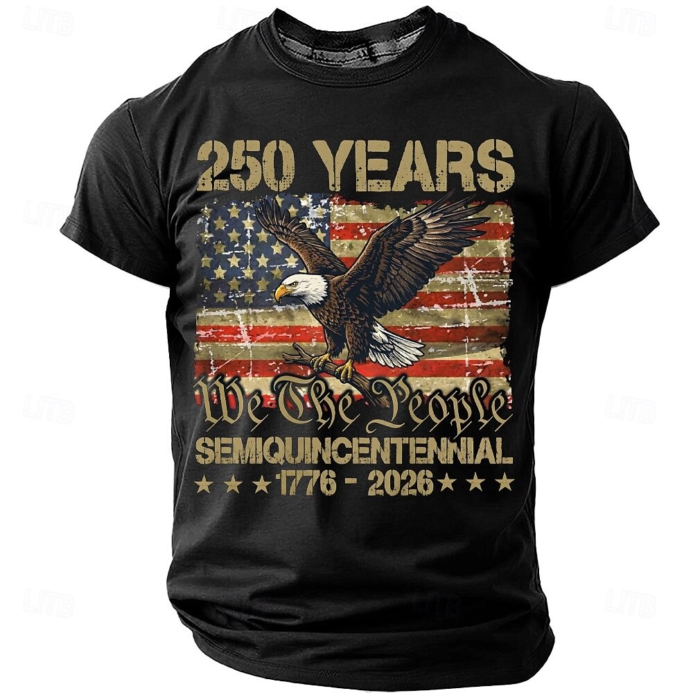  America's 250th Anniversary Men's American US Flag Eagle T Shirt Short Sleeve T shirt 3D Print Crew Neck Shirt Daily Military Daily Street Blue Heather Gray Black Summer Spring Clothing Apparel S M L