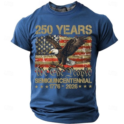  America's 250th Anniversary Men's American US Flag Eagle T Shirt Short Sleeve T shirt 3D Print Crew Neck Shirt Daily Military Daily Street Blue Heather Gray Black Summer Spring Clothing Apparel S M L