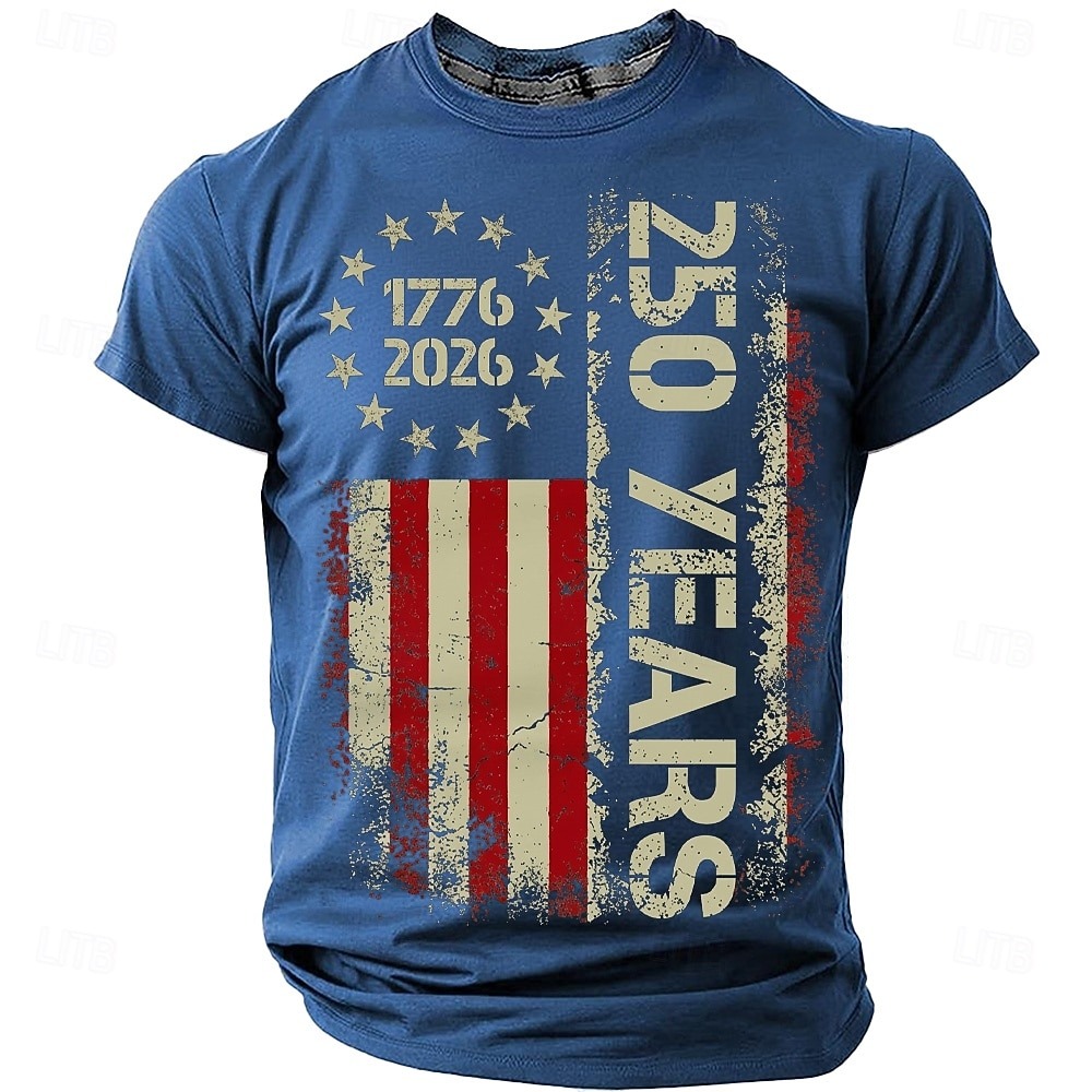 America's 250th Anniversary Men's American US Flag 1776 T Shirt Short Sleeve T shirt 3D Print Crew Neck Shirt Daily Military Daily Street Blue Black Army Green Summer Spring Clothing Apparel S M L XL