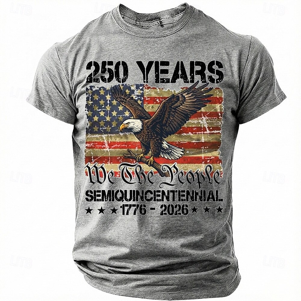  America's 250th Anniversary Men's American US Flag Eagle T Shirt Short Sleeve T shirt 3D Print Crew Neck Shirt Daily Military Daily Street Blue Heather Gray Black Summer Spring Clothing Apparel S M L