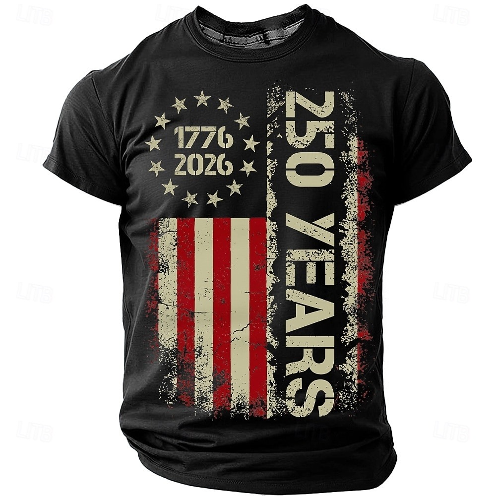 America's 250th Anniversary Men's American US Flag 1776 T Shirt Short Sleeve T shirt 3D Print Crew Neck Shirt Daily Military Daily Street Blue Black Army Green Summer Spring Clothing Apparel S M L XL