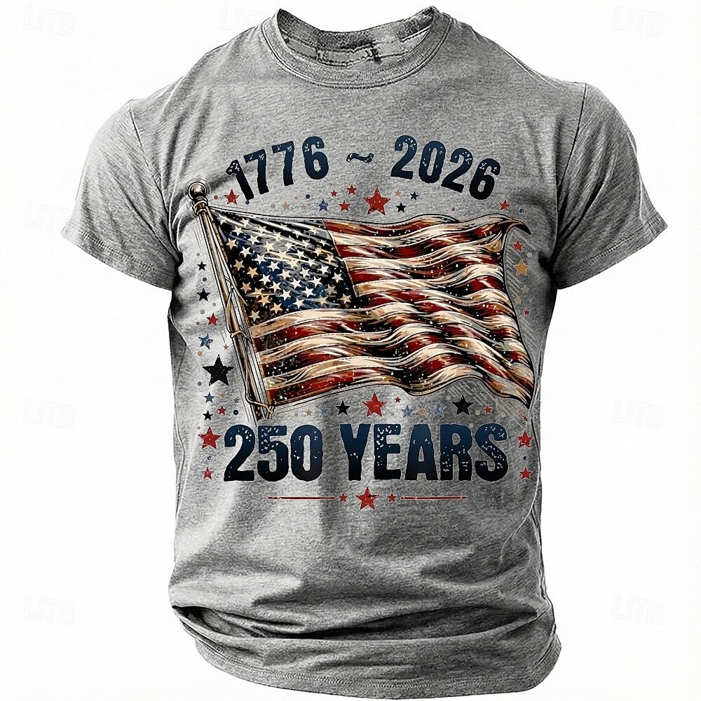  America's 250th Anniversary Men's American US Flag 1776 T Shirt Short Sleeve T shirt 3D Print Crew Neck Shirt Daily Military Daily Street Blue Heather Gray Black Summer Spring Clothing Apparel S M L