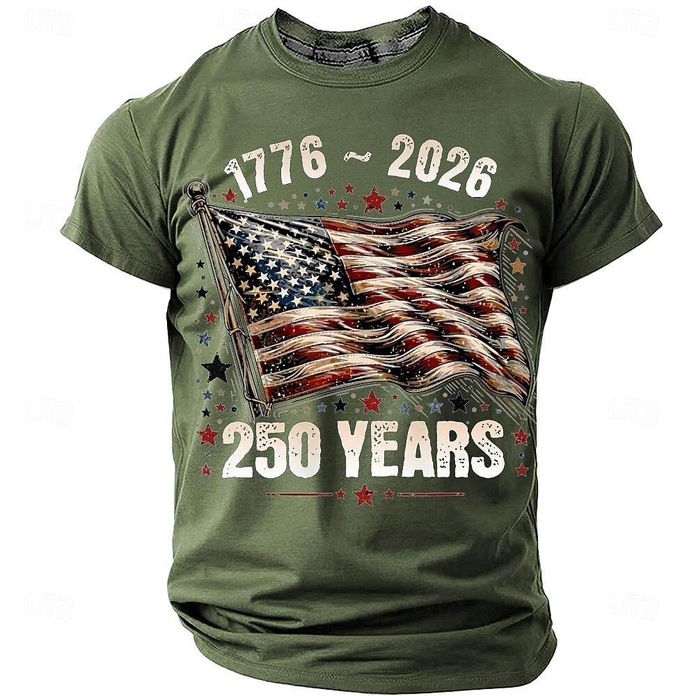  America's 250th Anniversary Men's American US Flag 1776 T Shirt Short Sleeve T shirt 3D Print Crew Neck Shirt Daily Military Daily Street Blue Heather Gray Black Summer Spring Clothing Apparel S M L
