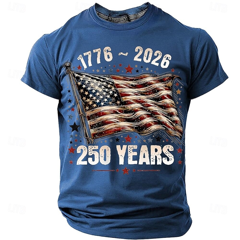  America's 250th Anniversary Men's American US Flag 1776 T Shirt Short Sleeve T shirt 3D Print Crew Neck Shirt Daily Military Daily Street Blue Heather Gray Black Summer Spring Clothing Apparel S M L