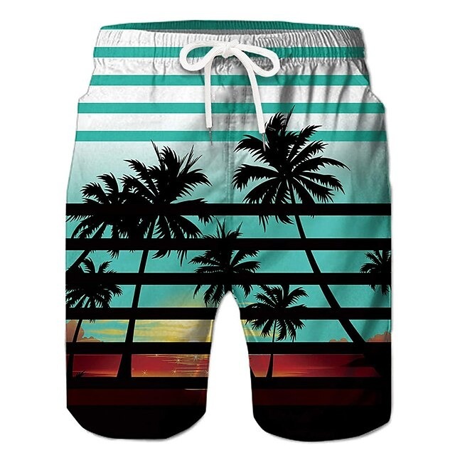 Men's Coconut Tree Board Shorts Swim Shorts Swim Trunks Mid Waist Hawaiian Boho Casual Daily Holiday Drawstring with Mesh lining Elastic Waist Designer Clothing Apparel