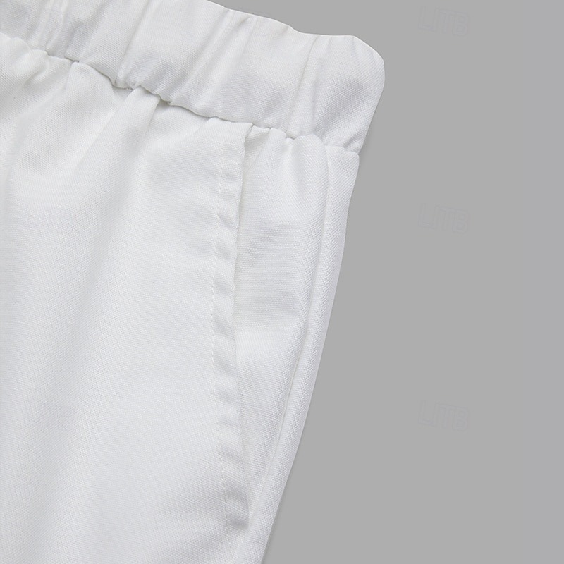 Men's Linen Pants Summer Pants Cropped Pants Beach Pants Drawstring Elastic Waist Plain Comfort Breathable Calf-Length Casual Daily Holiday Fashion Classic Style Black White