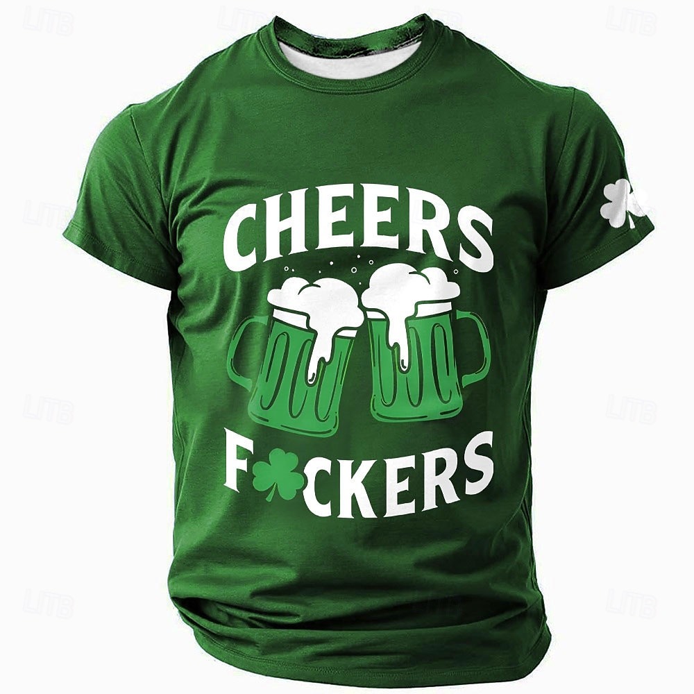 St. Patrick Men's Shamrock Lucky Irish T Shirt Short Sleeve T shirt 3D Print Crew Neck Shirt Designer Casual Party Holiday Club Green Summer Spring Clothing Apparel S M L XL XXL XXXL