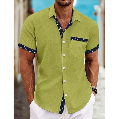 Men's Shirt Linen Shirt Summer Shirt Beach Wear Button Up Shirt White Blue Green Khaki Short Sleeve Plain Collar Summer Spring Casual Daily Clothing Apparel