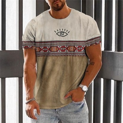 Men's Graphic Color Block Tribal T shirt Short Sleeve T shirt 3D Print Crew Neck Shirt Fashion Designer Ethnic Outdoor Daily Sports Blue Brown Green Spring & Summer Clothing Apparel S M L XL 2XL 3XL