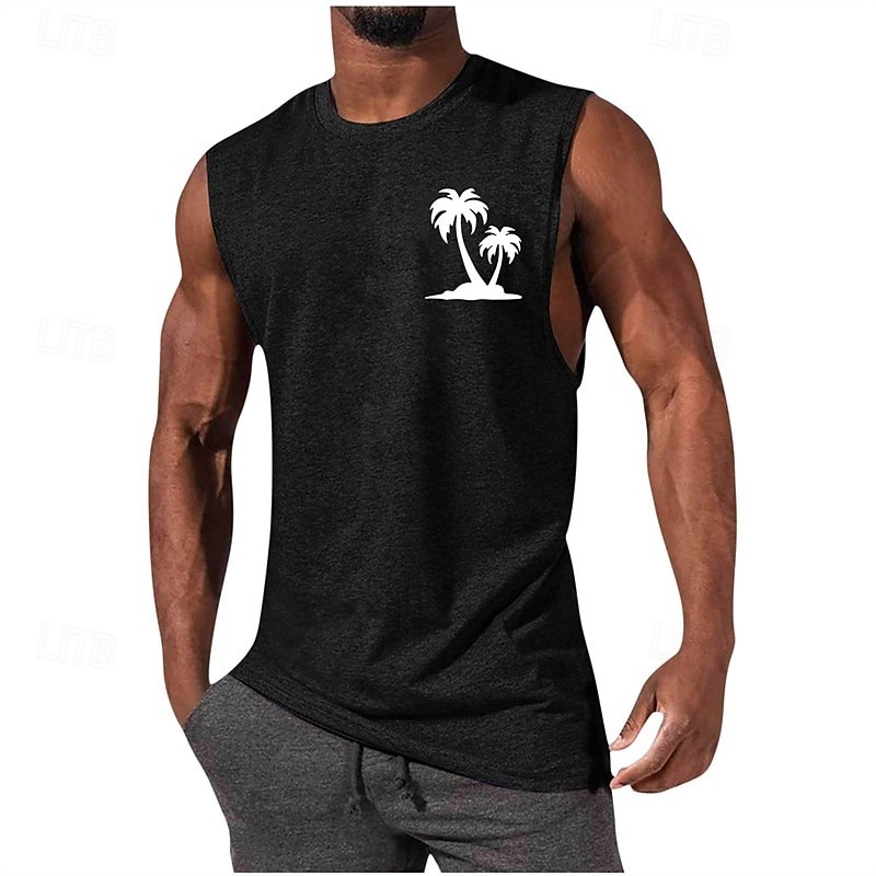 Men's Tank Top Vest Top Undershirt Sleeveless Shirt Sleeveless Crew Neck Summer Coconut Tree Fashion Designer Basic Print Vacation Street Going out Black White Wine Top Tee for Men