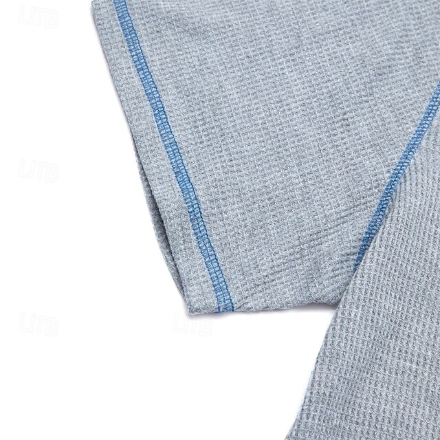 Men's Waffle Henley Shirt Tee Plaid Checkered Henley Outdoor Casual Short Sleeve Button Clothing Apparel Polyester Fashion Designer Comfortable