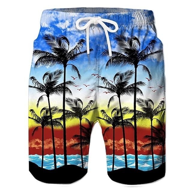Men's Coconut Tree Board Shorts Swim Shorts Swim Trunks Mid Waist Hawaiian Boho Casual Daily Holiday Drawstring with Mesh lining Elastic Waist Designer Clothing Apparel