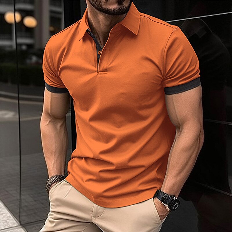 Men's Polo Shirt Golf Shirt Casual Holiday Lapel Classic Short Sleeve Fashion Basic Plain Button Summer Regular Fit Black Pink Wine Navy Blue Blue Orange Polo Shirt