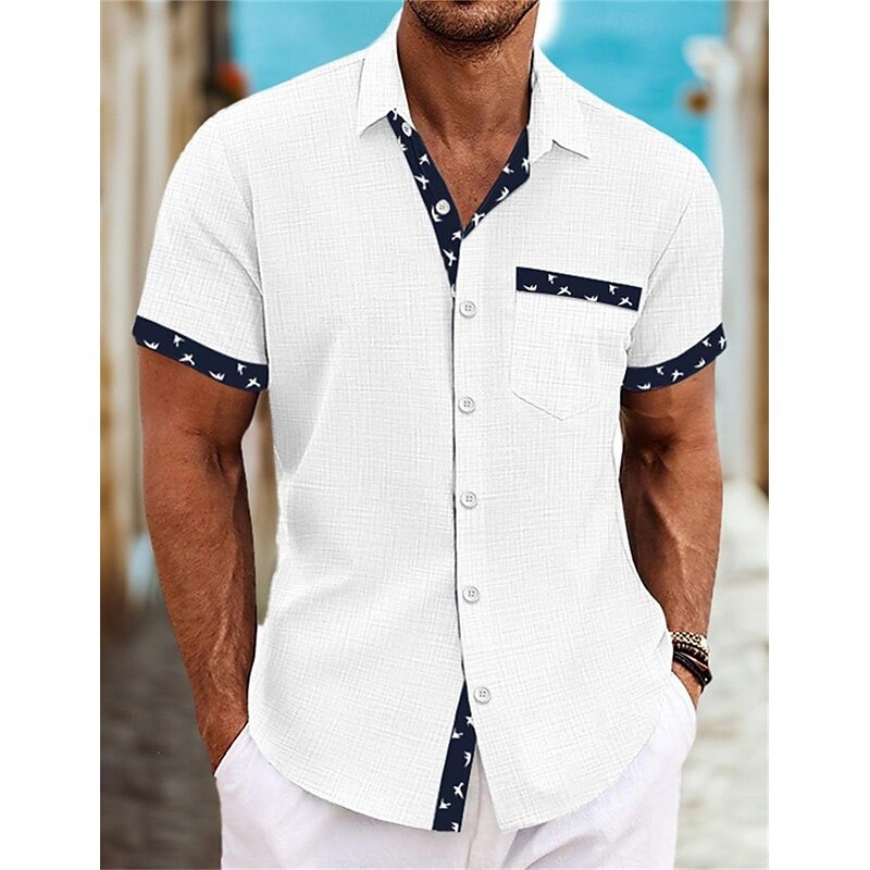 Men's Shirt Linen Shirt Summer Shirt Beach Wear Button Up Shirt White Blue Green Khaki Short Sleeve Plain Collar Summer Spring Casual Daily Clothing Apparel